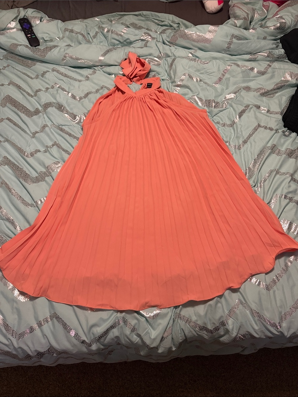 SHEIN Coral Pleated Halter Dress